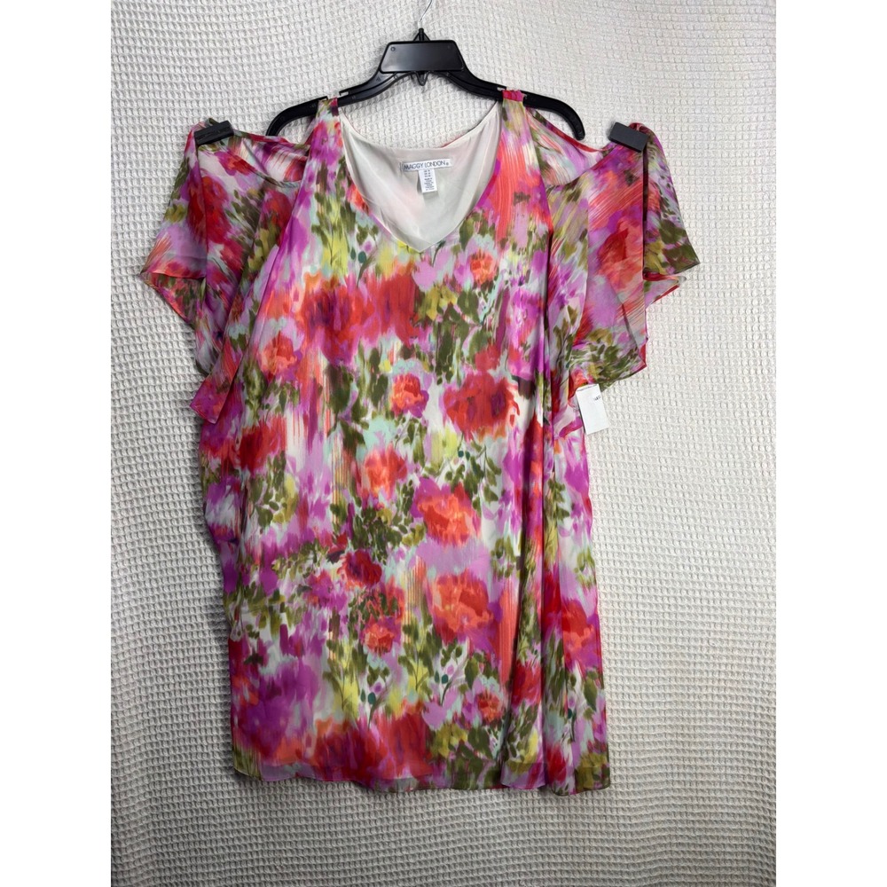 Floral Womens Maggy London Cold Shoulder Chiffon Dress 14 Pink Multi